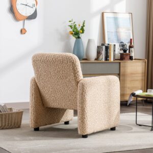 ZSARTS Sherpa Accent Chair with High Back, Khaki Teddy Armchair Upholstered Single Sofa Comfy Side Chair Vanity Chair with Wood Frame for Bedroom Reception Small Space,Khaki