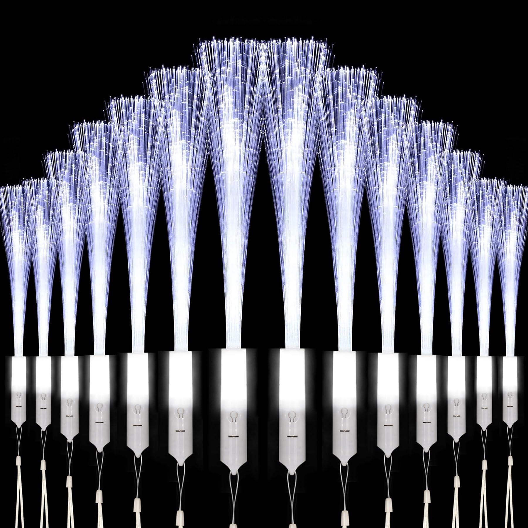 YOFOBU 60 PCS White Fiber Optic Wands Glow Fiber Wands Bulk LED Light Up Wands with 3 Flashing Modes LED Flashing Sticks for Halloween Christmas Valentine's Day July 4th Wedding Bridal Shower Birthday