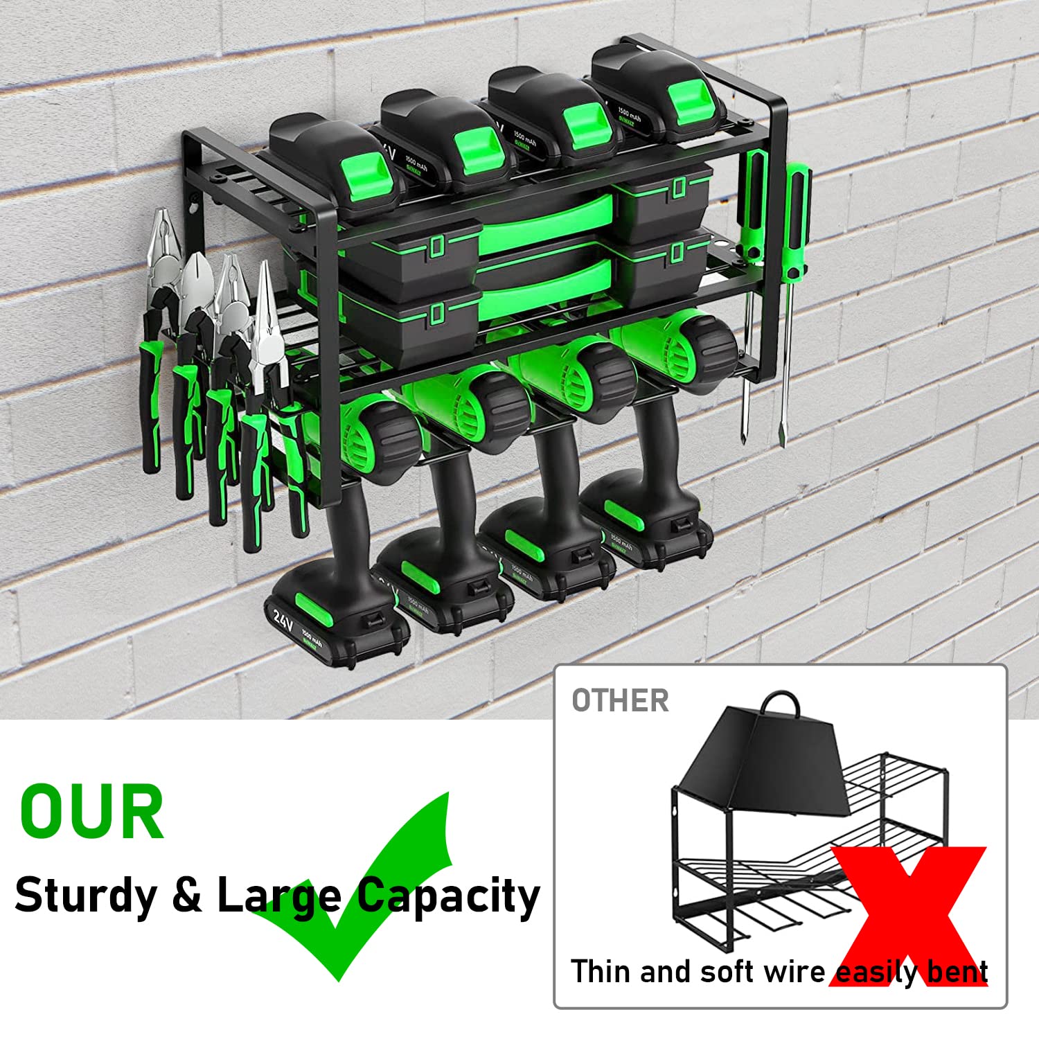 Socpuro Power Tool Organizer Wall Mounted, 3 Layers Heavy Duty Metal Tool Shelf, Garage Drill Tool Holder Utility Storage Rack for Handheld & Power Tools