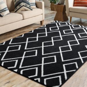 Toneed Geometric Area Rugs Memory Foam Carpet, 4 x 6 Feet Black Washable Shag Rug Modern Low Pile Moroccan Rug for Bedroom Living Room Dorm Nursery Kids Room Home Decor