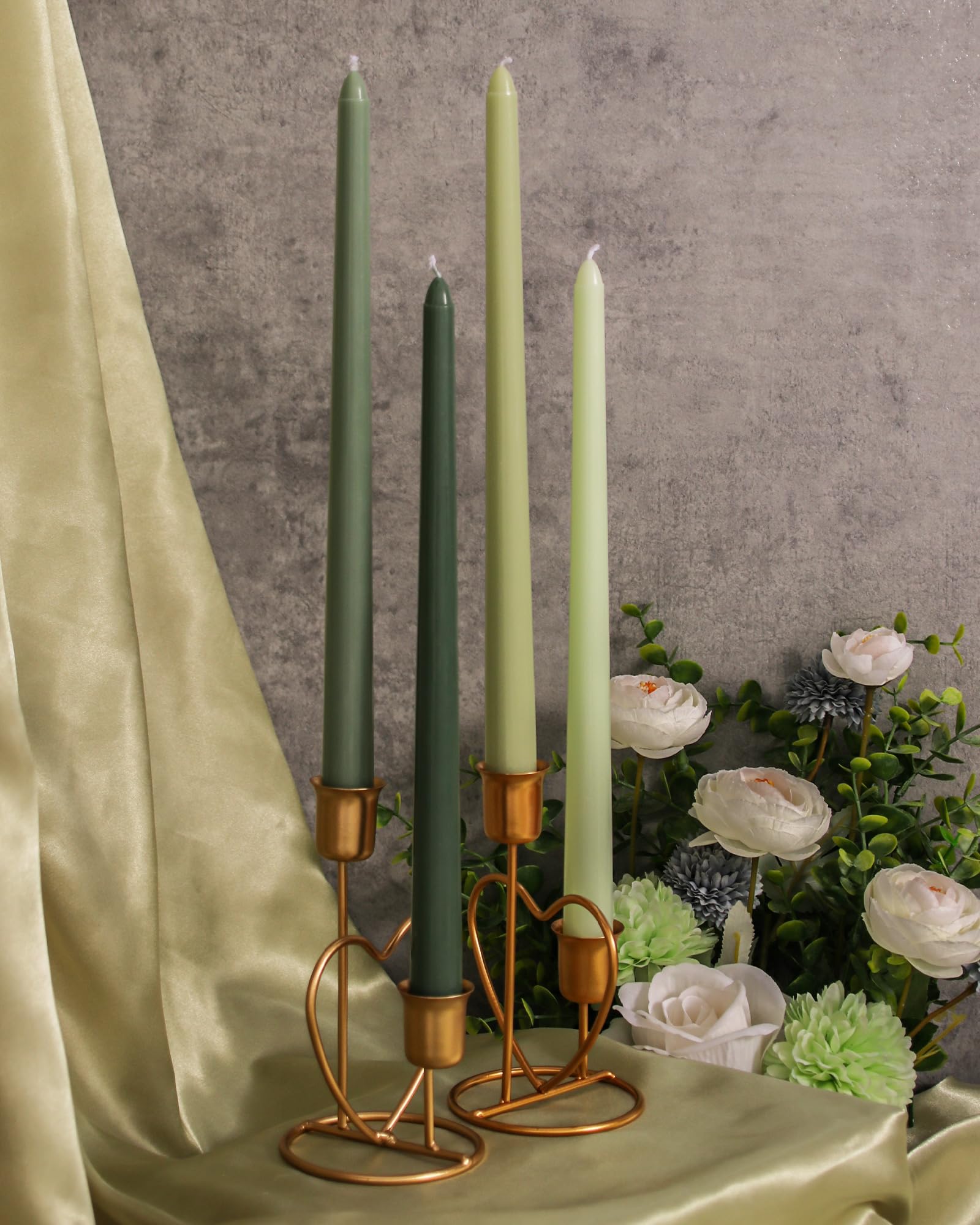 Viyffo 12 Inch Green Taper Candles Set of 4 Unscented Smokeless Long Tall Tapered Candles for Candlesticks Sticks Wedding Home Decor Dinner