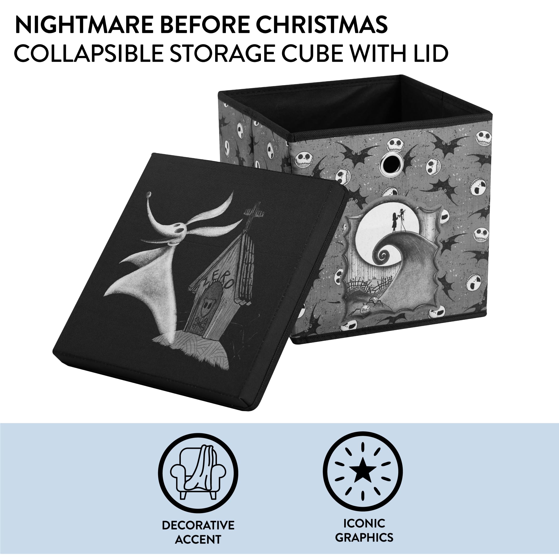 Idea Nuova Nightmare Before Christmas Collapsible Storage Cube with removable Lid, 10" Wx10 Hx10 D