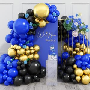 black blue balloon arch kit, black blue balloon garland with black blue and gold latex balloons, black blue gold balloon arch garland for birthday, baby shower, wedding, anniversary party decorations