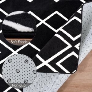 Toneed Geometric Area Rugs Memory Foam Carpet, 4 x 6 Feet Black Washable Shag Rug Modern Low Pile Moroccan Rug for Bedroom Living Room Dorm Nursery Kids Room Home Decor