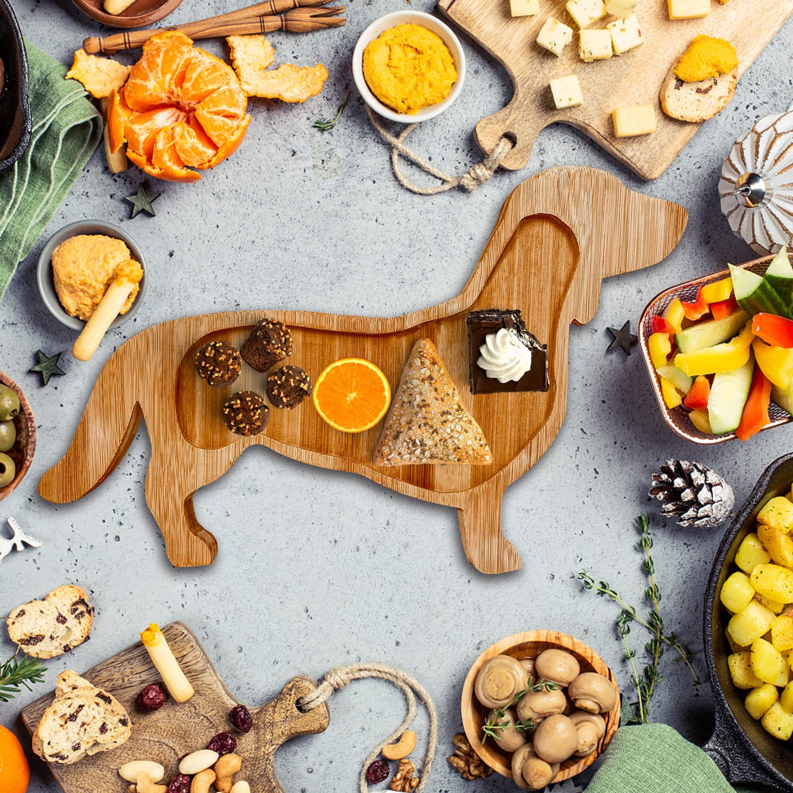 Bantlou Funny Charcuterie Board Dachshund Dog Shape Serving Board Bamboo Cheese Tray Platter Servers 0.8”Ultra-Thick Cheese Board for Parties and Unique Gift