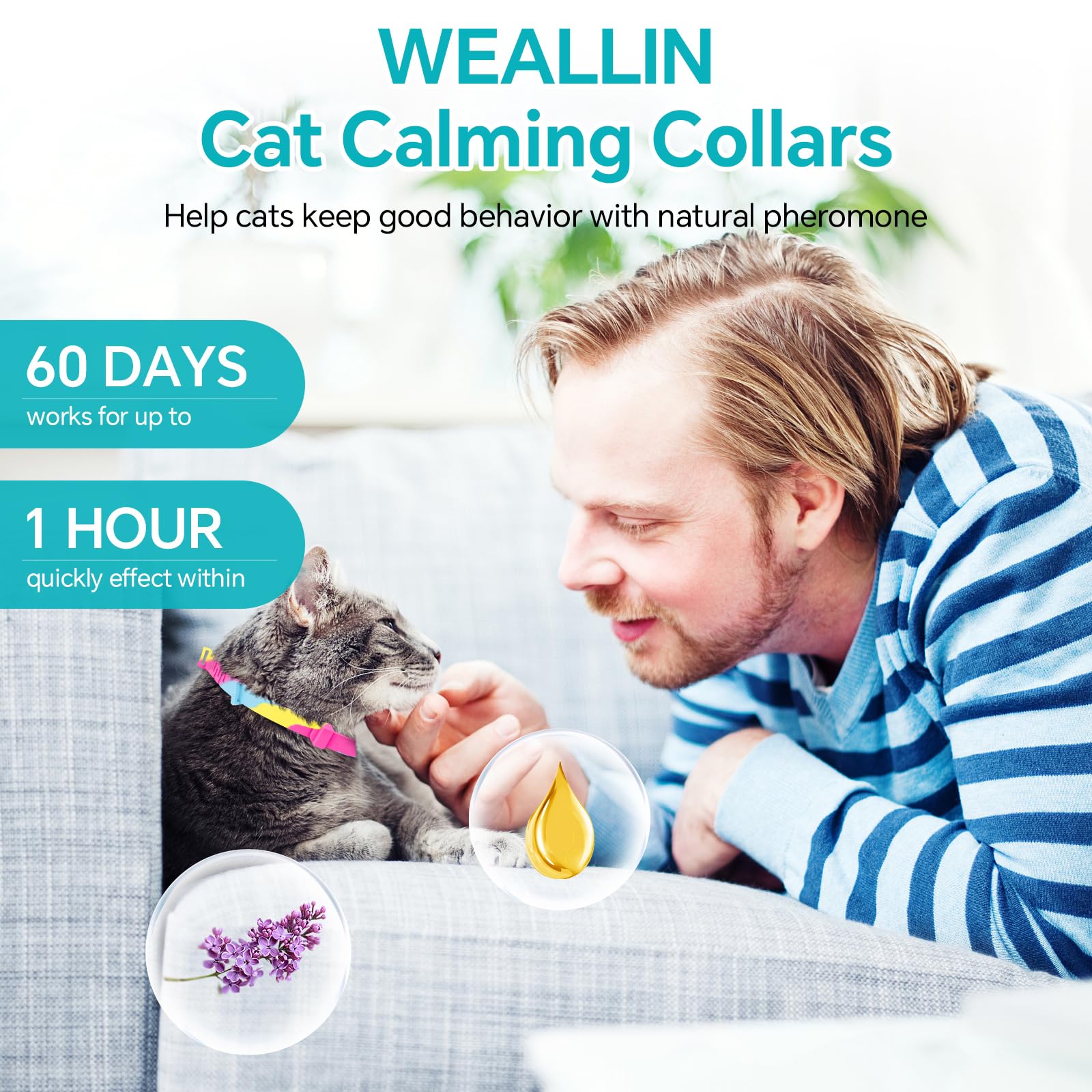 WEALLIN 4 Packs Calming Collar for Cats, Cat Calming Collar Anxiety Aggression Relief Stress Pheromone Collar for Cats, Cat Calming Products with 60 Days Long-Lasting Effect, Adjustable for Most Cat