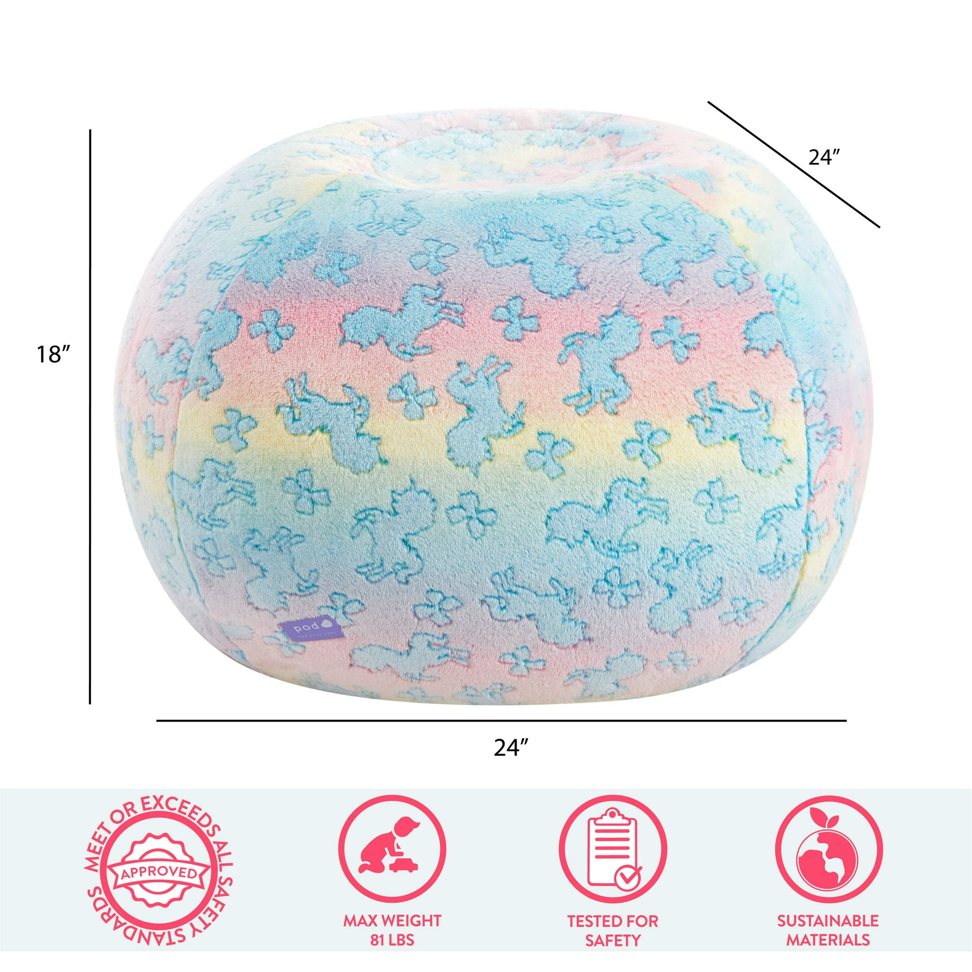 Idea Nuova Nickelodeon JoJo Siwa Embossed Faux Fur Round Bean Bag Chair for Kids,24"x24"x18"