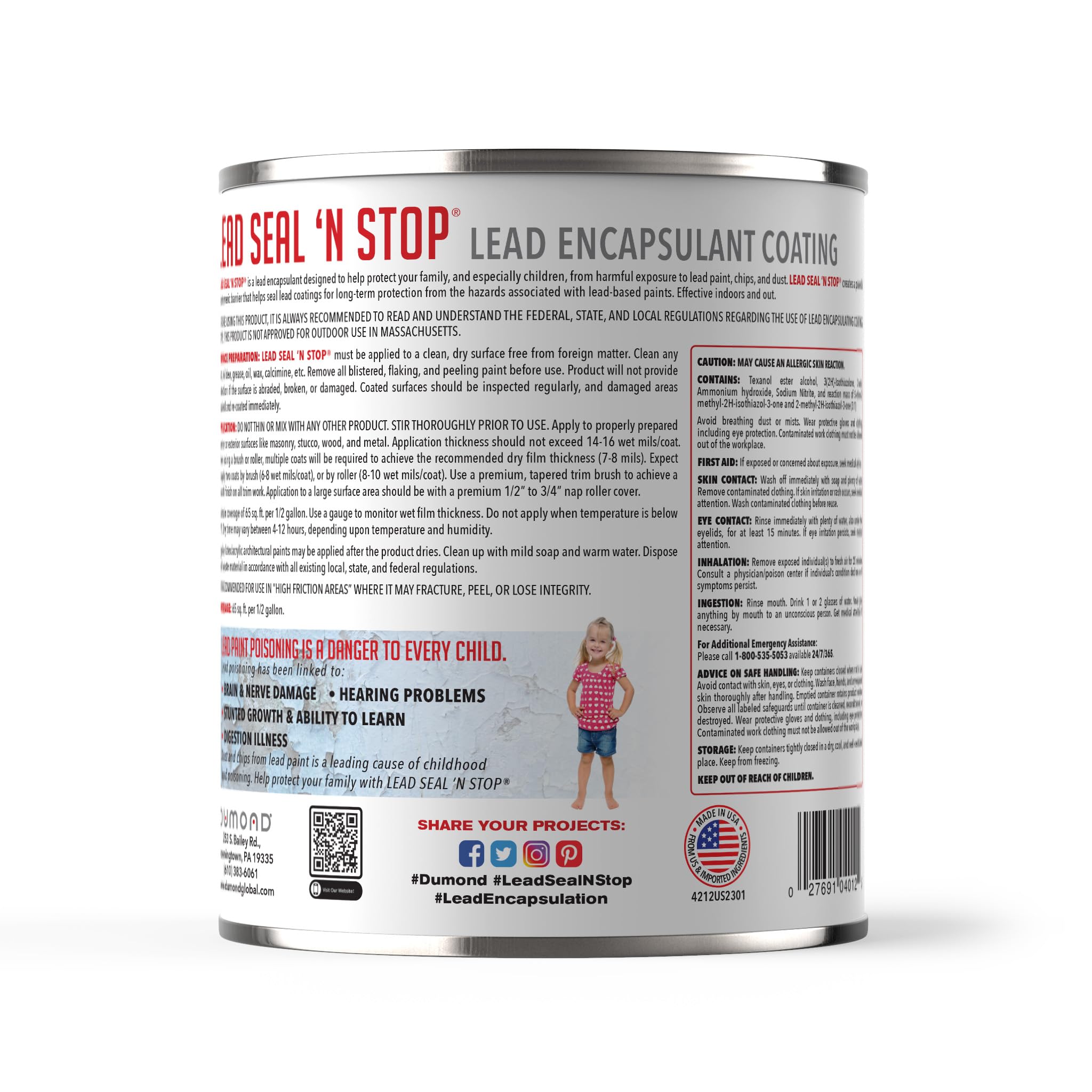 Lead Seal ‘n Stop Lead Encapsulant Coating - Stops and Encapsulates Interior and Exterior Lead Based Paints - Long Term Protection for Your Entire Family - 1/2 Gallon