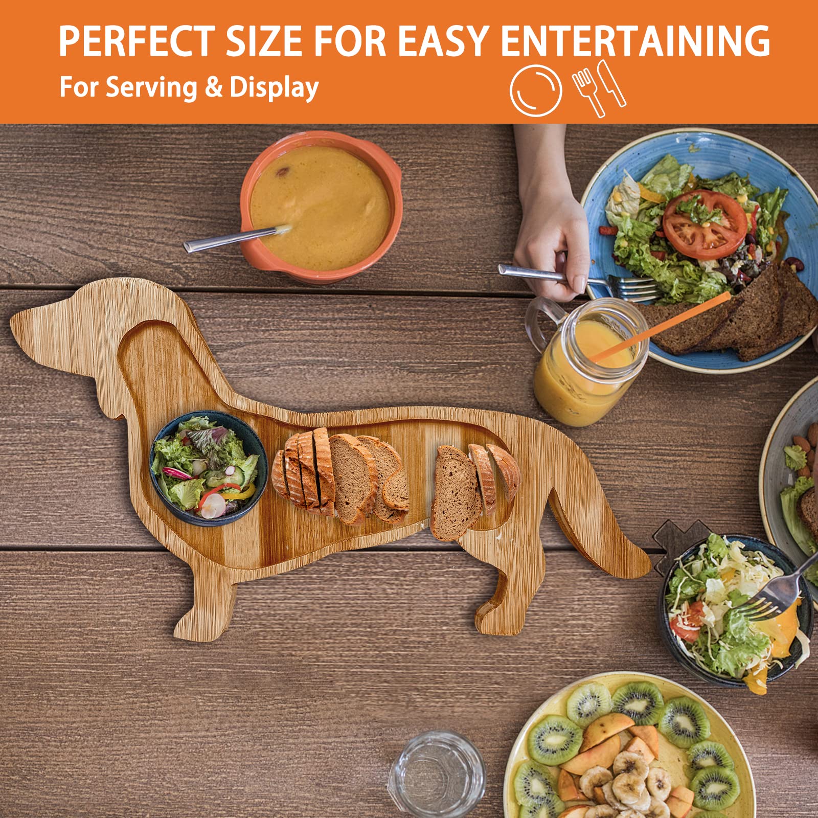 Bantlou Funny Charcuterie Board Dachshund Dog Shape Serving Board Bamboo Cheese Tray Platter Servers 0.8”Ultra-Thick Cheese Board for Parties and Unique Gift