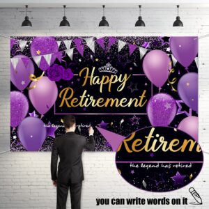 Blulu Retirement Party Decorations, Extra Large Fabric Retirement Sign Banner Photo Booth Backdrop Background with Rope for Retirement Party Favor(72.8 x 43.3 Inches,Purple and Black)