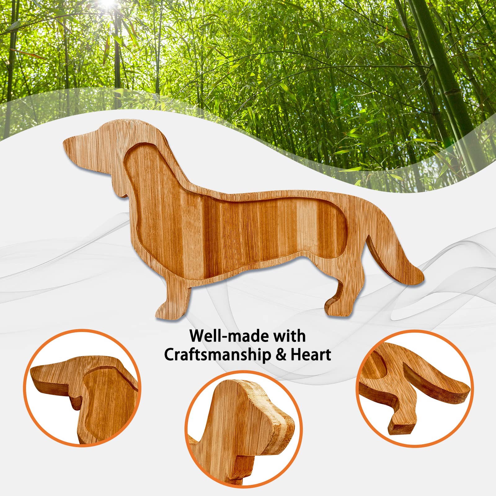 Bantlou Funny Charcuterie Board Dachshund Dog Shape Serving Board Bamboo Cheese Tray Platter Servers 0.8”Ultra-Thick Cheese Board for Parties and Unique Gift