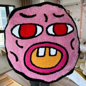 LAKEA Tufted Carpet Cherry Bomb Rug Pink Room Decor Kawaii Rug Small Rugs for Bedroom Cartoon Circle Punch Needle Carpet (23.6X23.6 Inch)