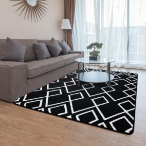 Toneed Geometric Area Rugs Memory Foam Carpet, 4 x 6 Feet Black Washable Shag Rug Modern Low Pile Moroccan Rug for Bedroom Living Room Dorm Nursery Kids Room Home Decor