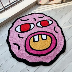 LAKEA Tufted Carpet Cherry Bomb Rug Pink Room Decor Kawaii Rug Small Rugs for Bedroom Cartoon Circle Punch Needle Carpet (23.6X23.6 Inch)