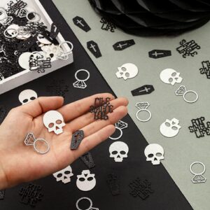 Gothic Bachelorette Party Decorations, Rip Single Life Confetti Glitter for Table Skull Coffin Paper Scatter for Bridal Shower Engagement Wedding Party Supplies