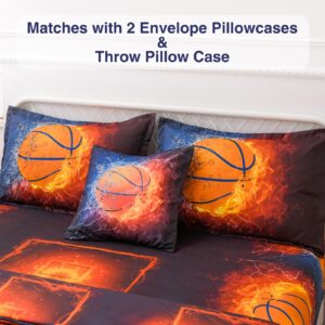 A Nice Night Basketball Print,with Fire and Ice Pattern,Comforter Quilt Set 6PCS Bedding Sets, for Boys Kids Teen (Basketball, Twin)