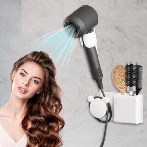 hands-free hair dryer holder with any angle rotating fully positionable arm. bathroom wall mount blow dryer holder, no drilling design, can be firmly installed on the wall