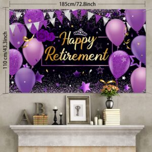 Blulu Retirement Party Decorations, Extra Large Fabric Retirement Sign Banner Photo Booth Backdrop Background with Rope for Retirement Party Favor(72.8 x 43.3 Inches,Purple and Black)