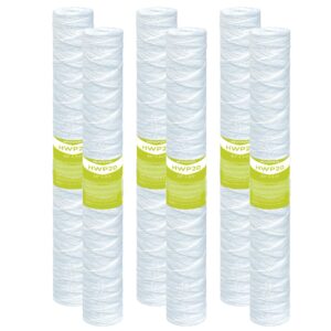 mewmore 5 micron whole house water filter cartridge, string wound sediment filters for well water, universal replacement for any 20 inch silm housings - 20" x 2.5" cartridges - pack of 6