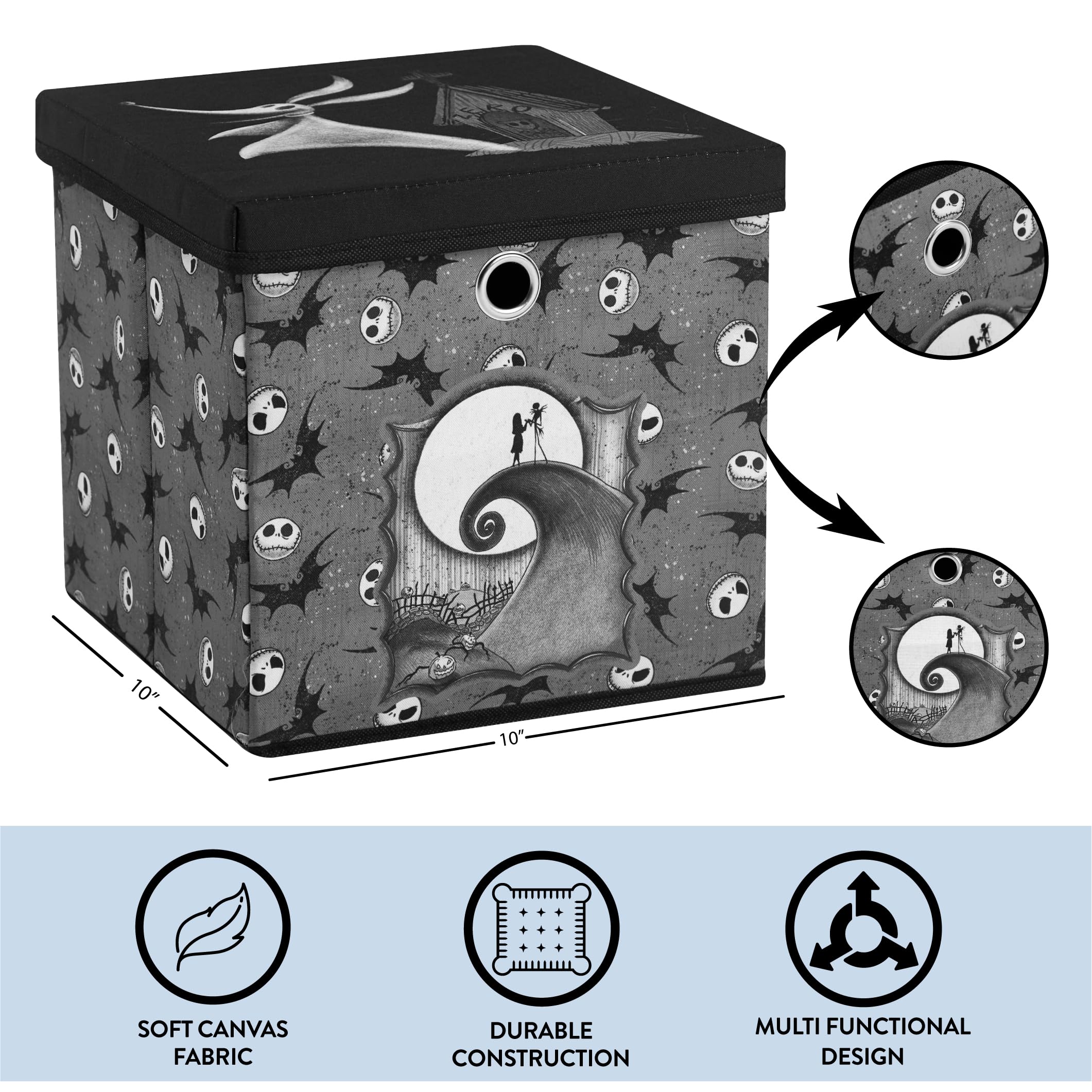 Idea Nuova Nightmare Before Christmas Collapsible Storage Cube with removable Lid, 10" Wx10 Hx10 D