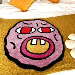 LAKEA Tufted Carpet Cherry Bomb Rug Pink Room Decor Kawaii Rug Small Rugs for Bedroom Cartoon Circle Punch Needle Carpet (23.6X23.6 Inch)