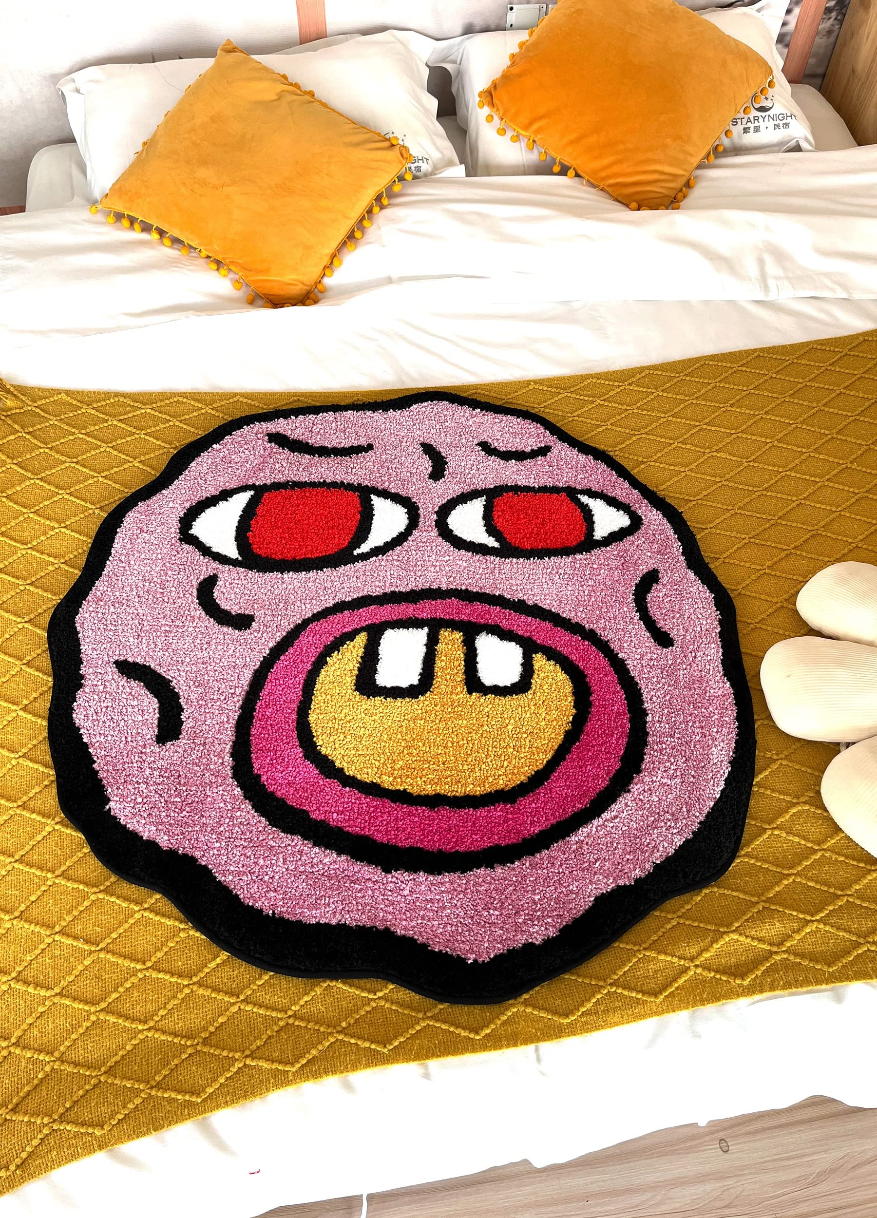 LAKEA Tufted Carpet Cherry Bomb Rug Pink Room Decor Kawaii Rug Small Rugs for Bedroom Cartoon Circle Punch Needle Carpet (23.6X23.6 Inch)