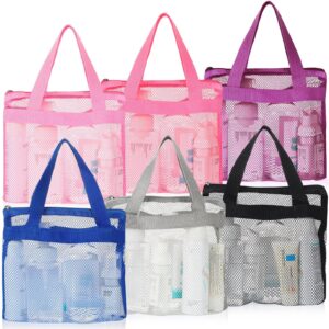 sweetude 6 pcs portable mesh shower caddy tote assorted colors quick dry tote bag mesh beach bags for women hanging toiletry and bath organizer for travel swimming sports gym camp shopping college