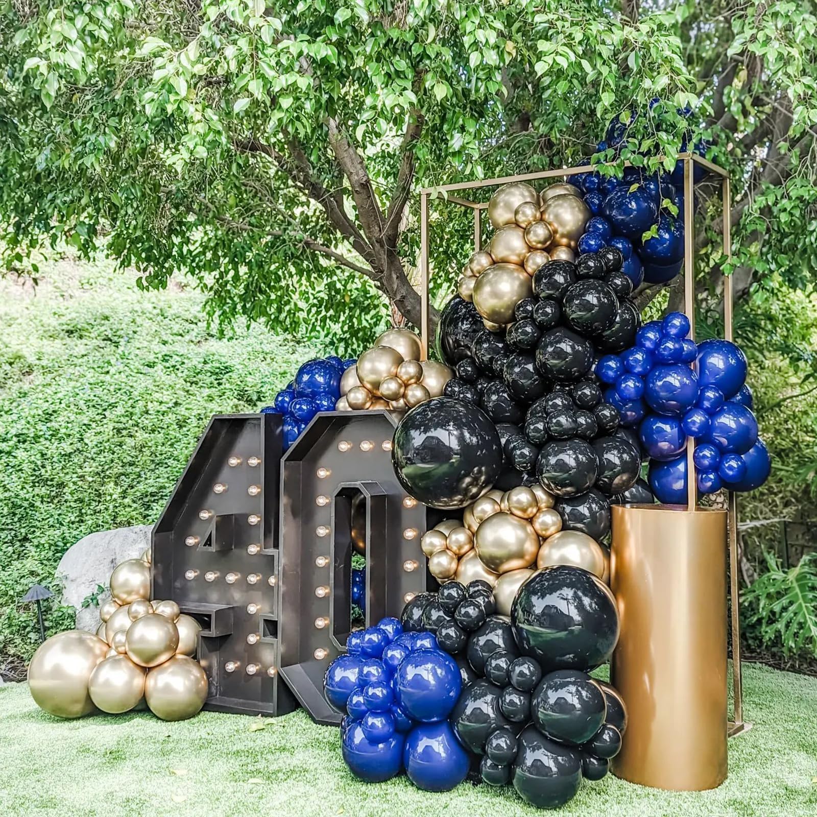 Black Blue Balloon Arch Kit, Black Blue Balloon Garland with Black Blue and Gold Latex Balloons, Black Blue Gold Balloon Arch Garland for Birthday, Baby Shower, Wedding, Anniversary Party Decorations