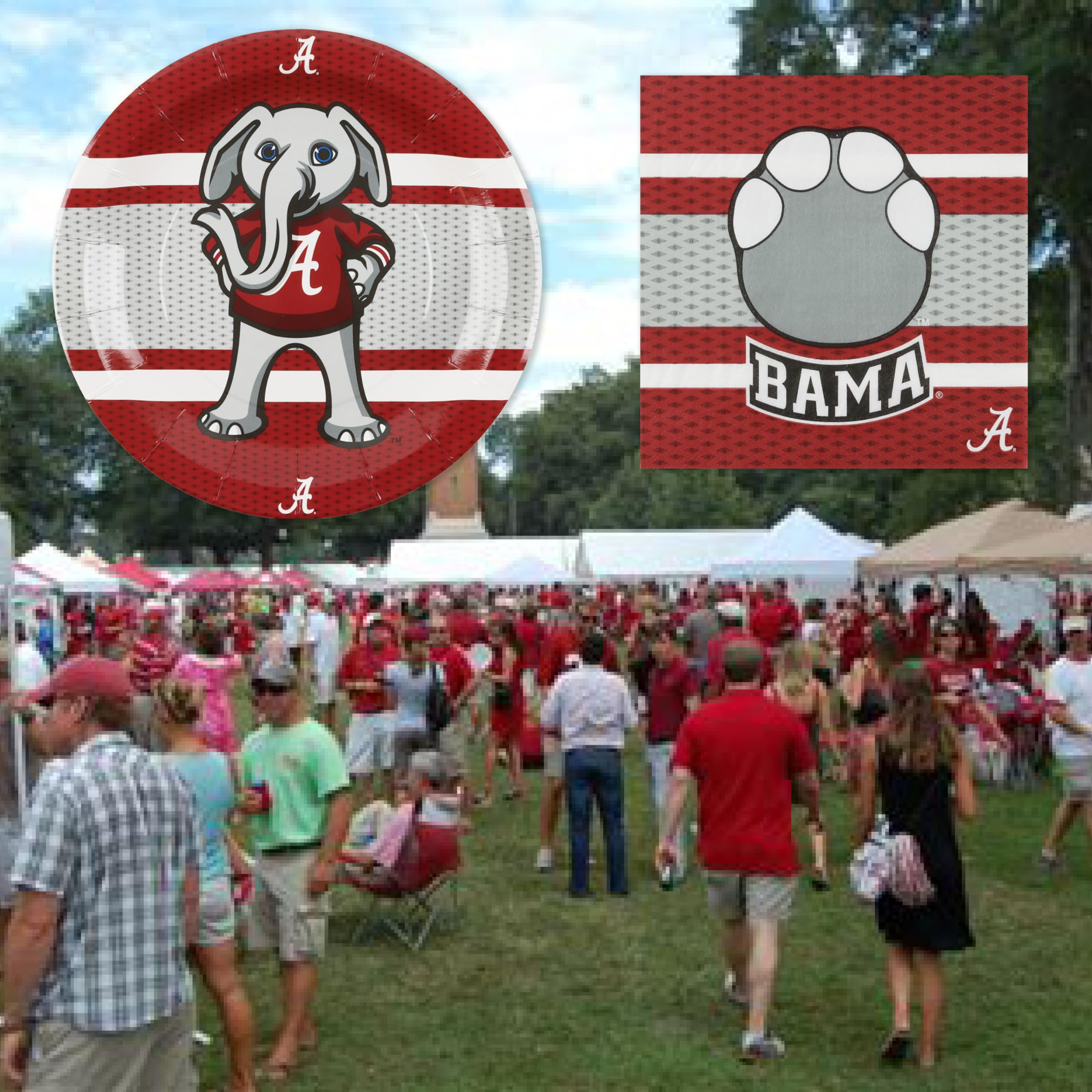 Havercamp University of Alabama Party for 24. Includes 24 Lg. Plates & 32 Luncheon Napkins. Party with Big Al! For Graduation, Tailgate, Birthday, or any Roll Tide Event