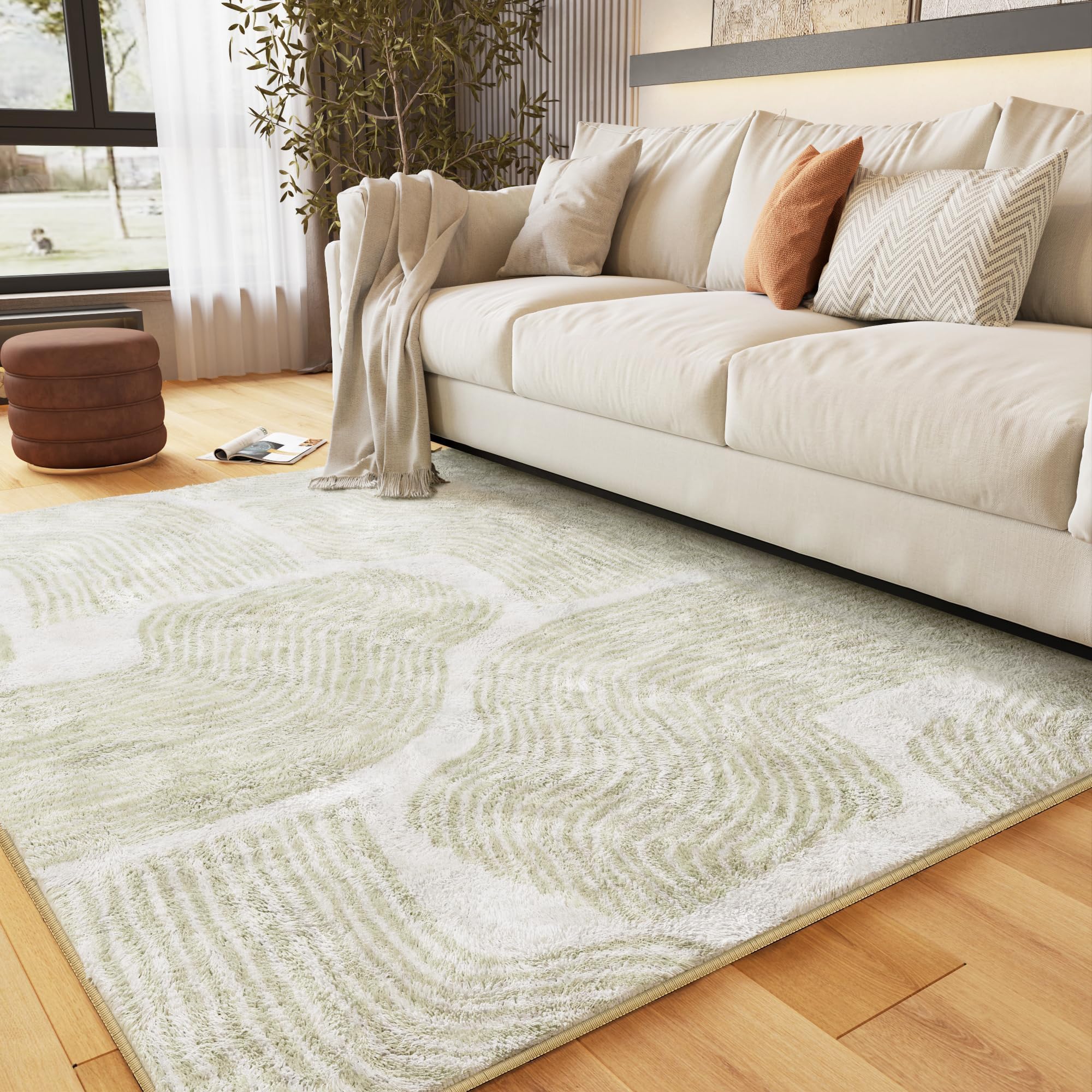 ODIKA Ultra Soft Area Rug 5x7, Non Slip, Stain Resistant Living Room Rug, Washable Area Rugs for Living Room, Rugs for Bedroom, Modern Abstracy Style (Beige, 5x7)