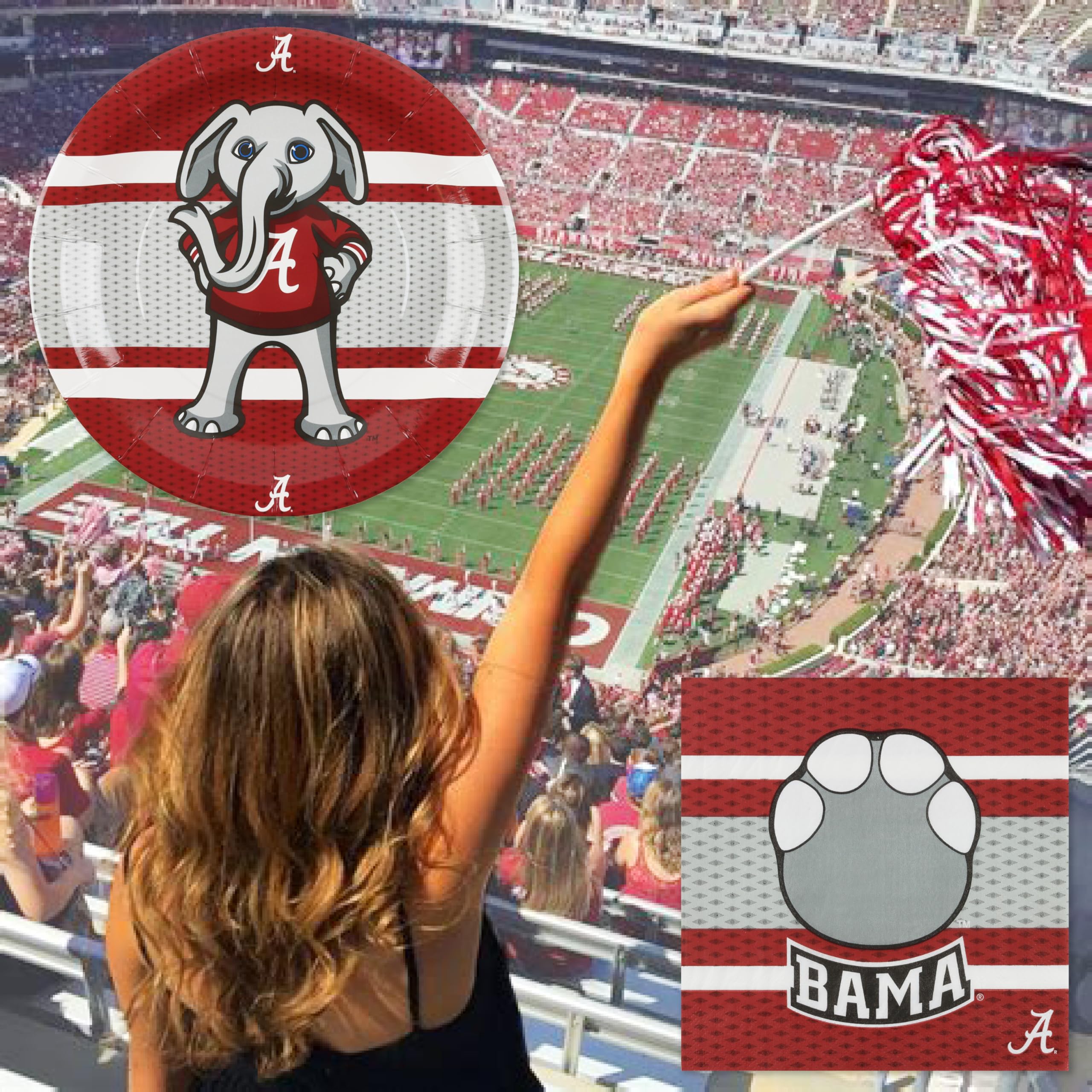 Havercamp University of Alabama Party for 24. Includes 24 Lg. Plates & 32 Luncheon Napkins. Party with Big Al! For Graduation, Tailgate, Birthday, or any Roll Tide Event