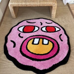 LAKEA Tufted Carpet Cherry Bomb Rug Pink Room Decor Kawaii Rug Small Rugs for Bedroom Cartoon Circle Punch Needle Carpet (23.6X23.6 Inch)