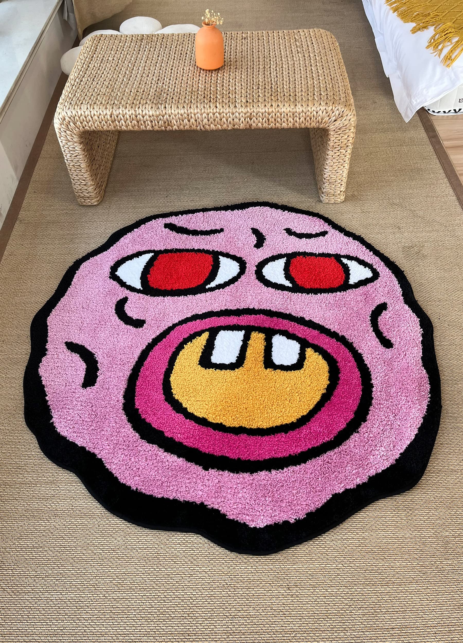 LAKEA Tufted Carpet Cherry Bomb Rug Pink Room Decor Kawaii Rug Small Rugs for Bedroom Cartoon Circle Punch Needle Carpet (23.6X23.6 Inch)