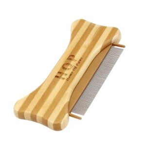 Bamboo Wooden Pet Flea CombFor Pet Cat Dog Flea Grooming Comb Stainless Steel in Bone Shape, Proven Grooming Tools for Dogs Cats and Other Animals