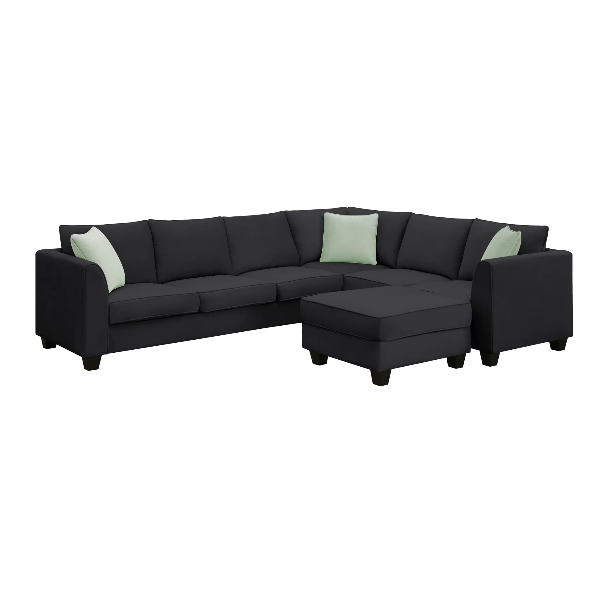 P PURLOVE Sectional Sofa, 7 Seats Modular Sectional Sofa with Ottoman, Fabric Sofa Corner Couch Set with 3 Pillows (Black)