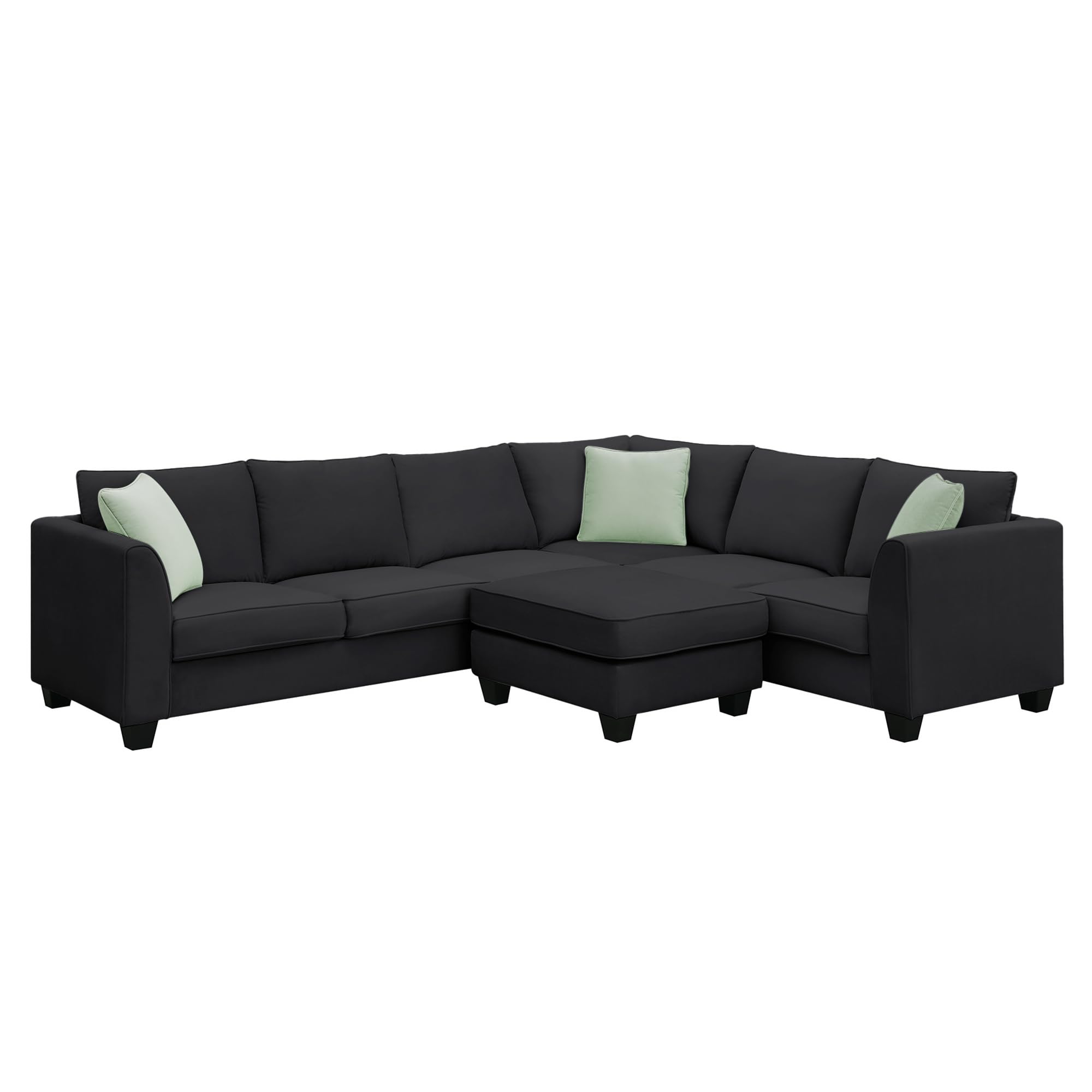 P PURLOVE Sectional Sofa, 7 Seats Modular Sectional Sofa with Ottoman, Fabric Sofa Corner Couch Set with 3 Pillows (Black)