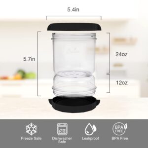 SOPHICO Pickle and Olives Jar Container with Strainer Flip, Leak-proof Juice Separator Hourglass Food Saver Storage Container (Transparent Black)