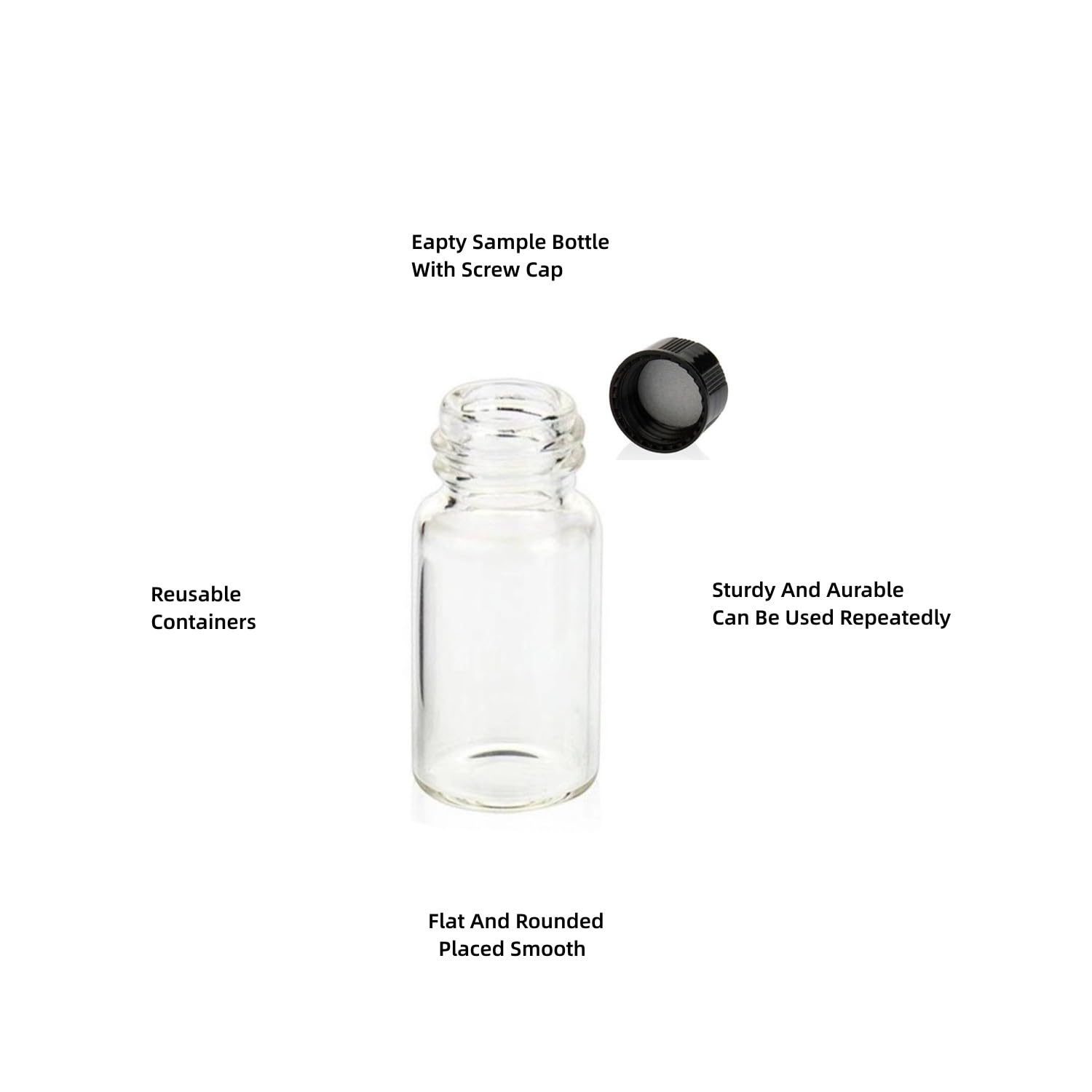 QOAEZK 3ML Clear Glass Sample Vial, Liquid Sampling Sample Glass Bottle, Borosilicate Storage Glass Vial,16 * 33mm, Black 13-425 Polypropylene Screw Cap with PE Liners, Pack of 100