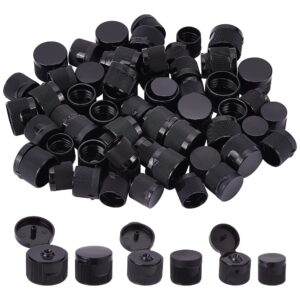 benecreat 60pcs 3size black flip top caps, dispensing ribbed snap closures replacement caps for squeeze bottles cosmetic sample bottles, neck diameter 0.7/0.8/1inch) thread type 410