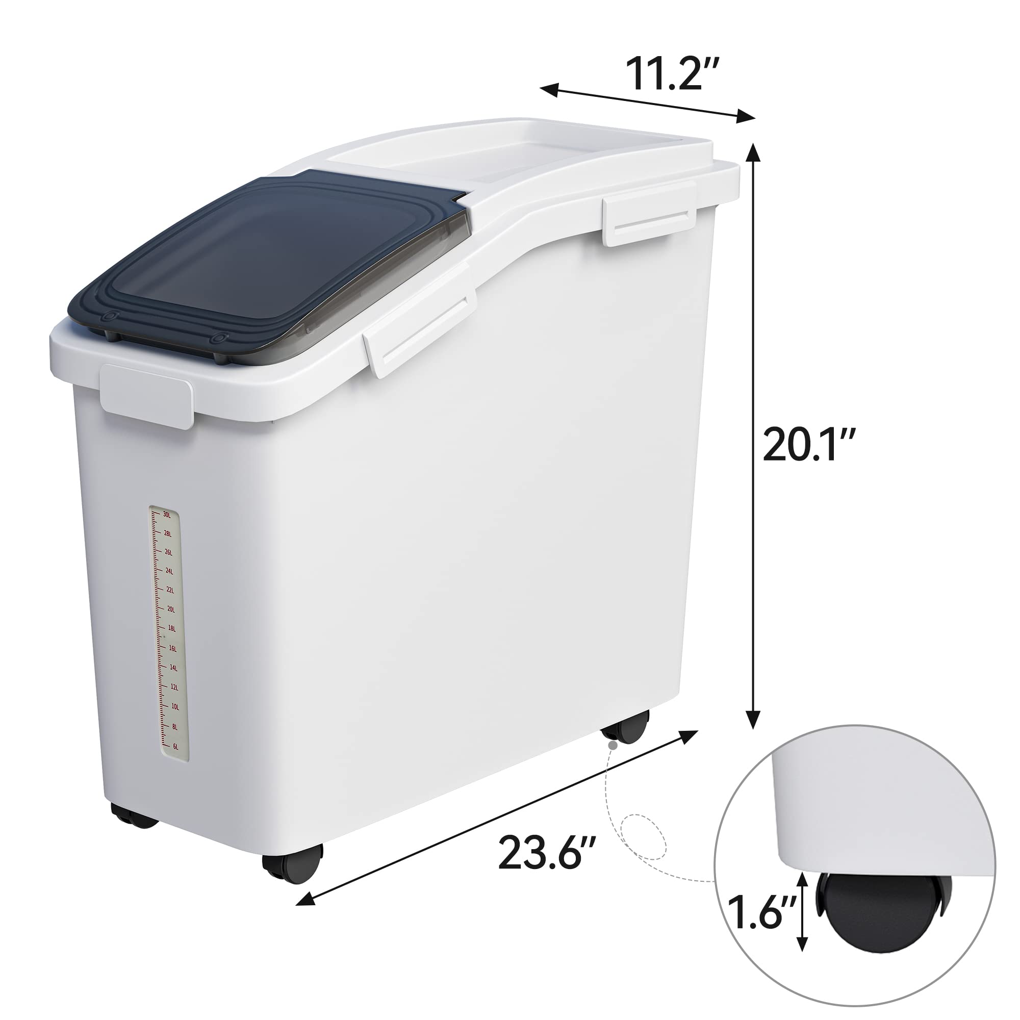 YITAHOME 50L/90lb Large Ingredient Flour Storage Bin, Commercial 11.4-Gallon Rice Storage Container 280 Cups Bulk Flour storage Bins with Wheels,Scoop,Lid and scale, Rice Bin for Kitchen, White