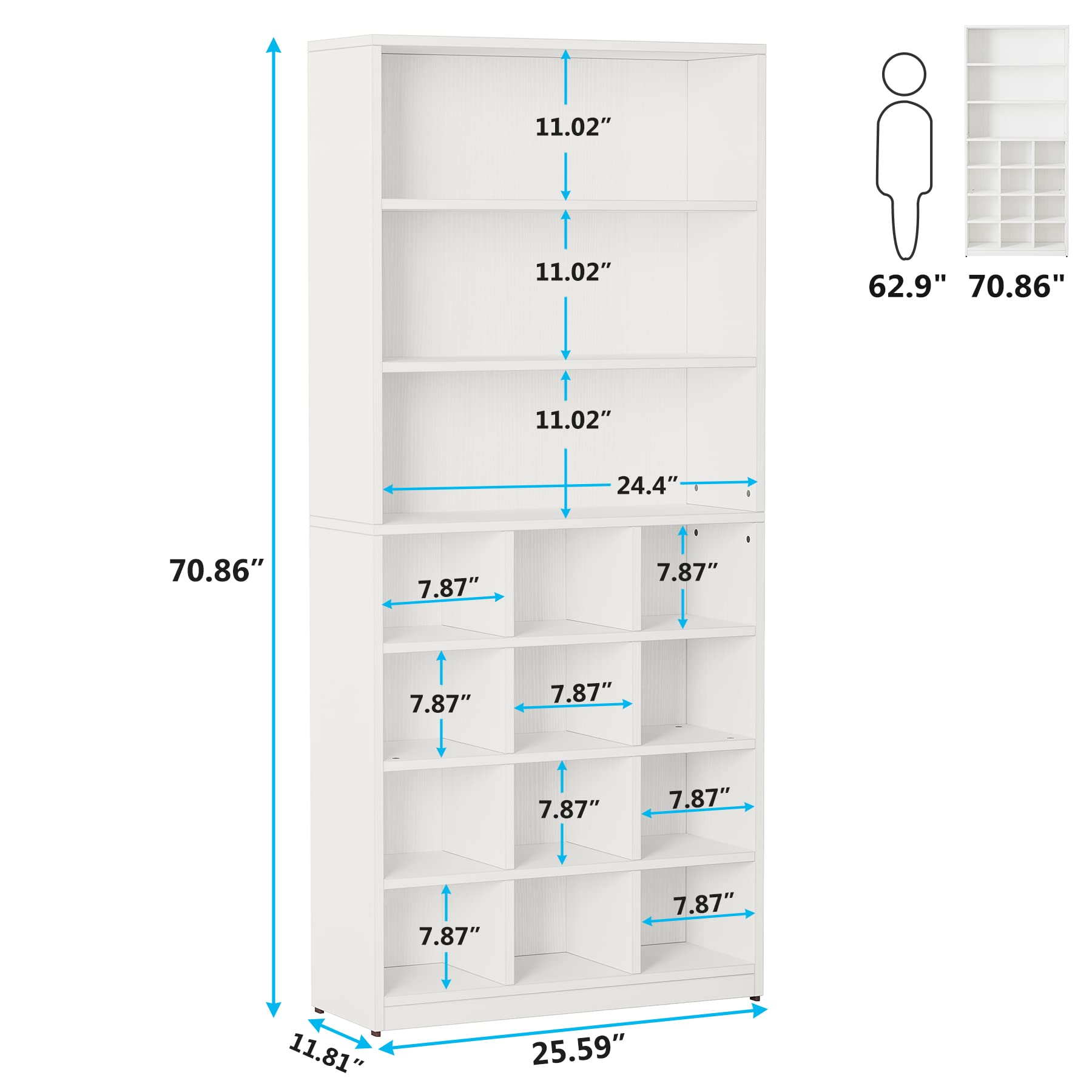 Tribesigns Shoe Cabinet, 24 Pair Freestanding Shoe Rack Storage Organizer with Side Hooks, Modern Shoe Storage Cabinet with Shelves for Hallway Bedroom Closet Entryway, 1PC