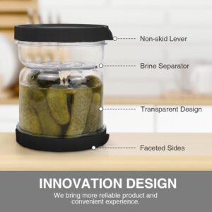 SOPHICO Pickle and Olives Jar Container with Strainer Flip, Leak-proof Juice Separator Hourglass Food Saver Storage Container (Transparent Black)