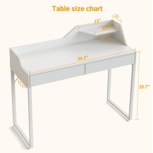 CubiCubi Vanity Desk with 2 Drawers, 40 Inch Computer Home Office Desk, Modern Makeup Dressing Desk, Study Work Table, White