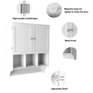 HOMEFORT Bathroom Wall Cabinet Medicine Cabinets Over The Toilet Storage Cabinet with Towels Bar 2 Door Adjustable Shelves Large Space for Bathroom Wall Mounted White