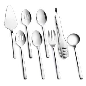 kingstone large hostess serving utensils sets,18/10 stainless steel heavy duty 10inch serving spoons,slotted spoons,serving fork,serving tongs, cake pie server for buffet, wedding, party