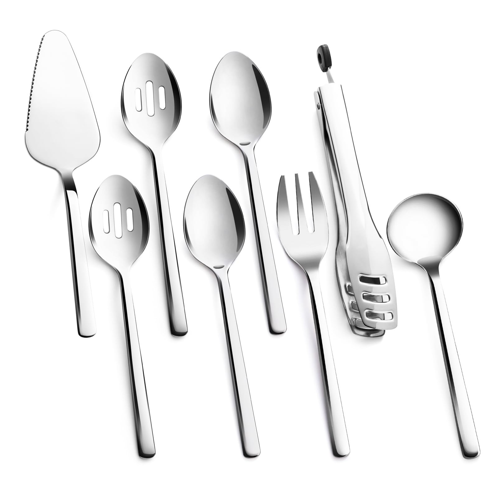 KINGSTONE Large Hostess Serving Utensils Sets,18/10 Stainless Steel Heavy Duty 10inch Serving Spoons,Slotted Spoons,Serving Fork,Serving Tongs, Cake Pie Server For Buffet, Wedding, Party