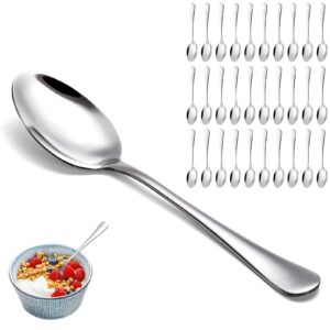 suwimut 30 pieces stainless steel dinner spoons set, 8 inch large spoons silverware, mirror polished tablespoons silver table soup spoons for home, kitchen or restaurant