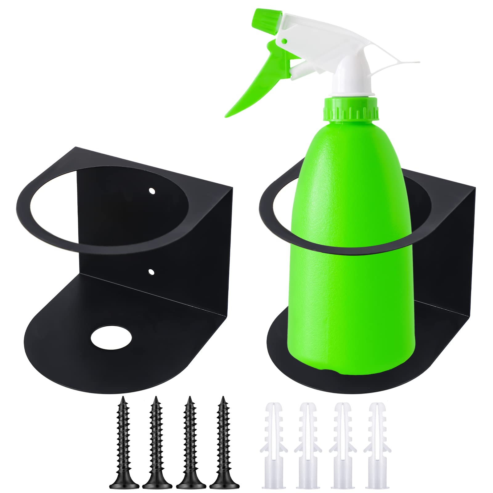 Gerrii 2 Pcs Spray Bottle Holder Brushed Stainless Steel Storage Rack Home Garage Solid Spray Can Holder Easy Install Wall Mount Craft Workspace Paint Spray Bottle Rack with Hardware (Black)