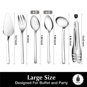 KINGSTONE Large Hostess Serving Utensils Sets,18/10 Stainless Steel Heavy Duty 10inch Serving Spoons,Slotted Spoons,Serving Fork,Serving Tongs, Cake Pie Server For Buffet, Wedding, Party