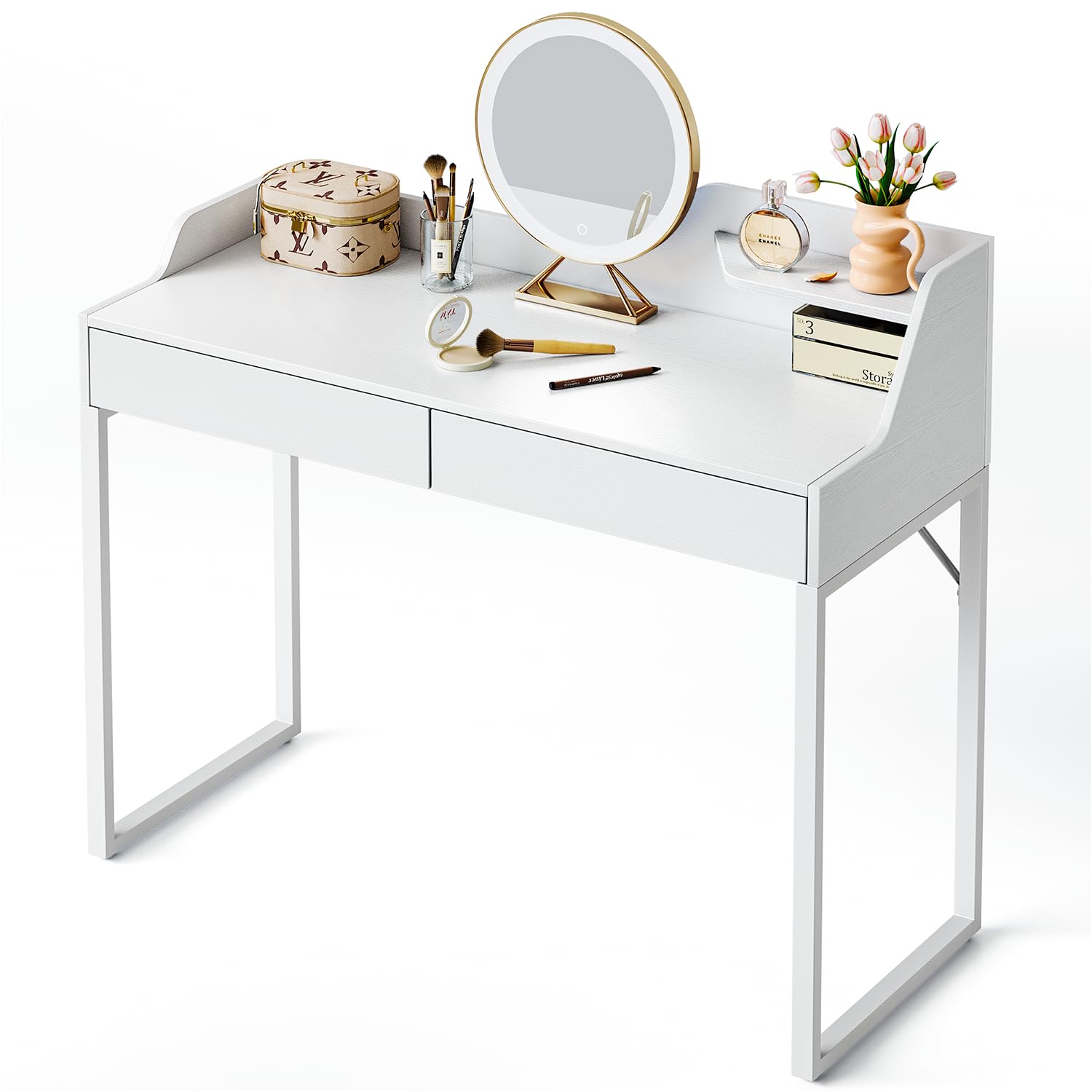 CubiCubi Vanity Desk with 2 Drawers, 40 Inch Computer Home Office Desk, Modern Makeup Dressing Desk, Study Work Table, White